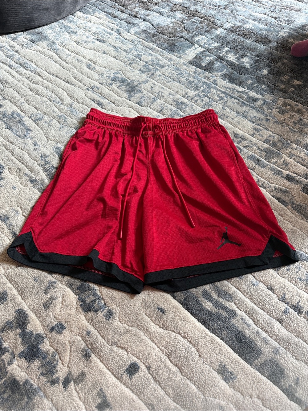 Jordan Red Mesh Basketball Shorts with Black Trim